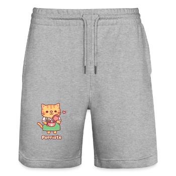Cute Ginger Cat Barista Purrista - Stanley/Stella Trainer Unisex Organic Jogging Shorts - heather grey - Front - Nik (191cm) & Marisol (170cm)