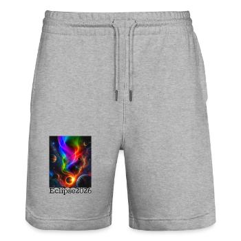 Nebula Neon Eclipse 2026 limited edition - Stanley/Stella Trainer Unisex Organic Jogging Shorts - heather grey - Front - Nik (191cm) & Marisol (170cm)
