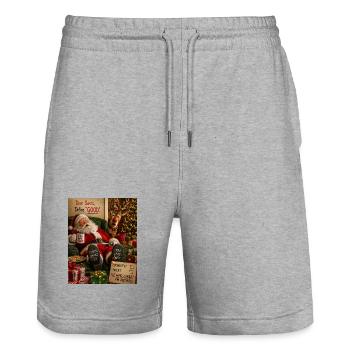 Le Père Noël retraité définit bon humour coquin - Short de jogging bio TRAINER Stanley/Stella unisexe - gris chiné - Devant - Nik (191cm) & Marisol (170cm)