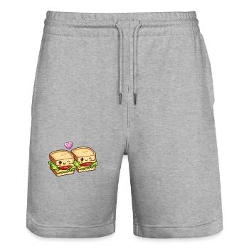 Sandwich Couple Amour Coeur Saint Valentin - Short de jogging bio TRAINER Stanley/Stella unisexe - gris chiné - Devant - Nik (191cm) & Marisol (170cm)
