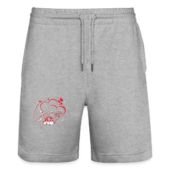 Valentines Day love heart gnomes - Stanley/Stella Trainer Unisex Organic Jogging Shorts - heather grey - Front - Nik (191cm) & Marisol (170cm)