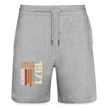 März 1971 Geburtstag 1971 Retro 1971 März - Stanley/Stella Unisex Bio Joggingshorts Trainer  - Grau meliert - Vorne - Nik (191cm) & Marisol (170cm)