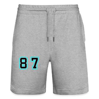 87 Number Symbol - Stanley/Stella Trainer Unisex Organic Jogging Shorts - heather grey - Front - Nik (191cm) & Marisol (170cm)