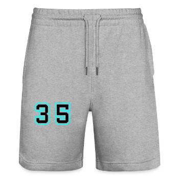 35 Number symbol - Stanley/Stella Trainer Unisex Organic Jogging Shorts - heather grey - Front - Nik (191cm) & Marisol (170cm)