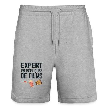 Expert en répliques de films cadeau humour cinéma - Short de jogging bio TRAINER Stanley/Stella unisexe - gris chiné - Devant - Nik (191cm) & Marisol (170cm)