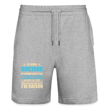 Je Suis Docteur et J'ai Raison - Humour Docteur - Short de jogging bio TRAINER Stanley/Stella unisexe - gris chiné - Devant - Nik (191cm) & Marisol (170cm)