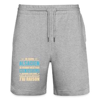 Alsacien Je Ferme Pas Ma Gueule Humour Alsace - Short de jogging bio TRAINER Stanley/Stella unisexe - gris chiné - Devant - Nik (191cm) & Marisol (170cm)