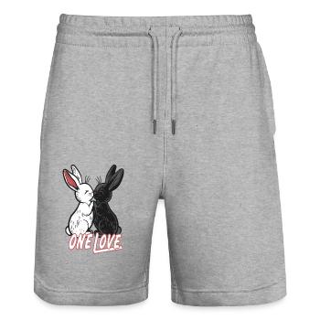 2 mignons lapins noir et blanc - Short de jogging bio TRAINER Stanley/Stella unisexe - gris chiné - Devant - Nik (191cm) & Marisol (170cm)
