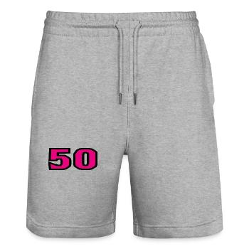 50. 50 JAHRE. 50-JÄHRIGES JUBILÄUM. 50-JÄHRIGES JUBILÄUM. - Stanley/Stella Unisex Bio Joggingshorts Trainer  - Grau meliert - Vorne - Nik (191cm) & Marisol (170cm)