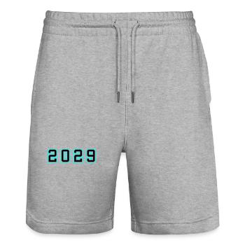 2029 Year Birthday - Stanley/Stella Trainer Unisex Organic Jogging Shorts - heather grey - Front - Nik (191cm) & Marisol (170cm)