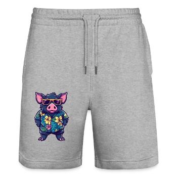 Cochon Été Sanglier - Short de jogging bio TRAINER Stanley/Stella unisexe - gris chiné - Devant - Nik (191cm) & Marisol (170cm)