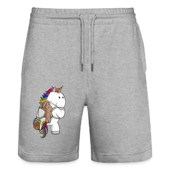 Oster Comic Einhorn - Stanley/Stella Unisex Bio Joggingshorts Trainer  - Grau meliert - Vorne - Nik (191cm) & Marisol (170cm)