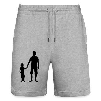 équipe enfant père père et fils fête des pères famille papa - Short de jogging bio TRAINER Stanley/Stella unisexe - gris chiné - Devant - Nik (191cm) & Marisol (170cm)