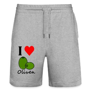 Olives | J'adore la conception des olives | cœur - Short de jogging bio TRAINER Stanley/Stella unisexe - gris chiné - Devant - Nik (191cm) & Marisol (170cm)