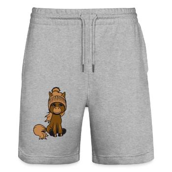 Pony Pferd sitzen spass pudelmuetze Maedchen suess - Stanley/Stella Unisex Bio Joggingshorts Trainer  - Grau meliert - Vorne - Nik (191cm) & Marisol (170cm)
