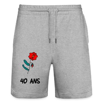 40 ANS. 40e ANNIVERSAIRE. ANNIVERSAIRE 40 ANS - Short de jogging bio TRAINER Stanley/Stella unisexe - gris chiné - Devant - Nik (191cm) & Marisol (170cm)