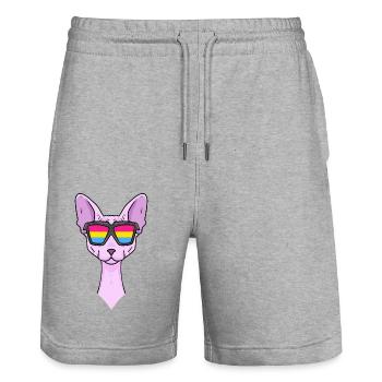 Pansexuell Sphynx - Katze mit Brille - Stanley/Stella Unisex Bio Joggingshorts Trainer  - Grau meliert - Vorne - Nik (191cm) & Marisol (170cm)