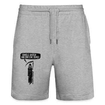 Soviele Idioten und nur eine Sense Sensenmann - Stanley/Stella Unisex Bio Joggingshorts Trainer  - Grau meliert - Vorne - Nik (191cm) & Marisol (170cm)