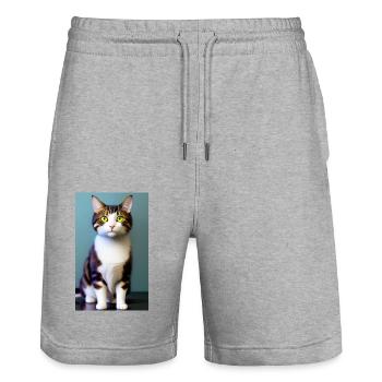 Domestic short haired cat waits for eating - Stanley/Stella Trainer Unisex Organic Jogging Shorts - heather grey - Front - Nik (191cm) & Marisol (170cm)