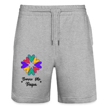PAPA. FÊTE DES PÈRES. BONNE FÊTE PAPA. BONNE FÊTE - Short de jogging bio TRAINER Stanley/Stella unisexe - gris chiné - Devant - Nik (191cm) & Marisol (170cm)