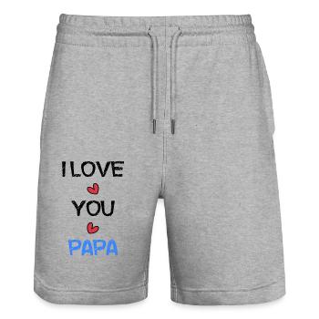PAPA. FÊTE DES PÈRES. BONNE FÊTE PAPA. BONNE FÊTE - Short de jogging bio TRAINER Stanley/Stella unisexe - gris chiné - Devant - Nik (191cm) & Marisol (170cm)