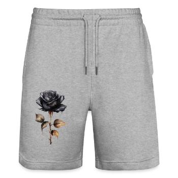 Single black rose with stem darkness - Stanley/Stella Trainer Unisex Organic Jogging Shorts - heather grey - Front - Nik (191cm) & Marisol (170cm)