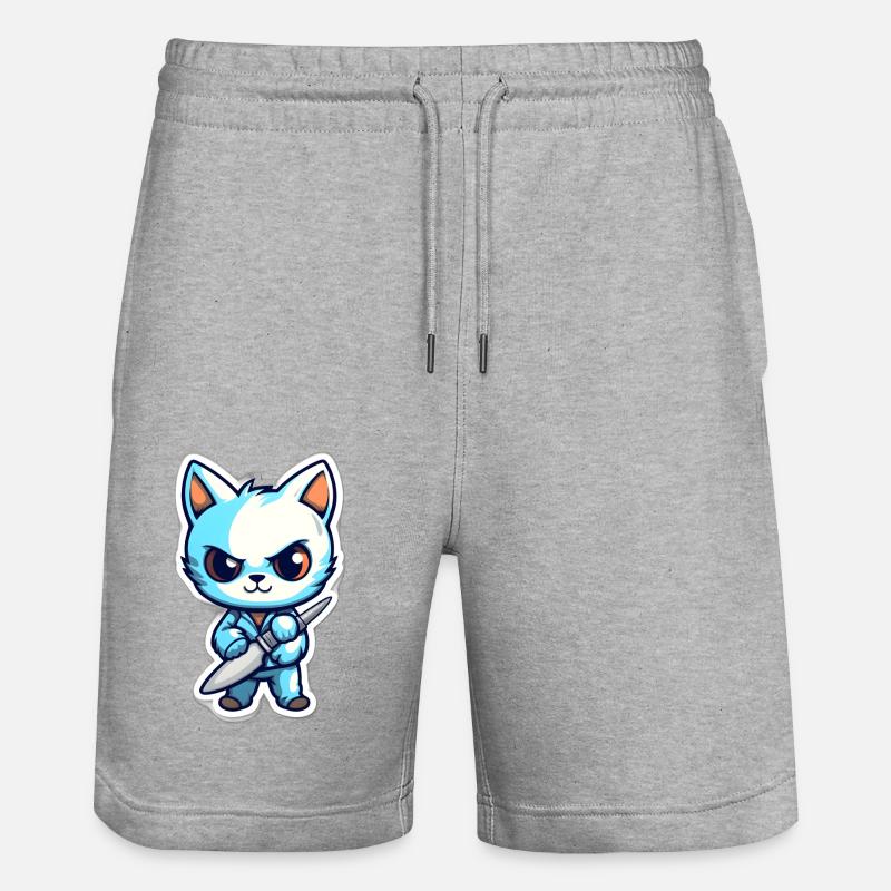 Chat dangereux avec couteau - Short de jogging bio TRAINER Stanley/Stella unisexe - gris chiné