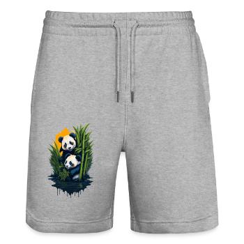 Niedliche Pandas - Stanley/Stella Unisex Bio Joggingshorts Trainer  - Grau meliert - Vorne - Nik (191cm) & Marisol (170cm)