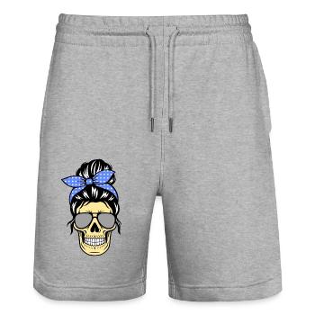 Totenkopf - Frau mit Sonnenbrille, retro - Stanley/Stella Unisex Bio Joggingshorts Trainer  - Grau meliert - Vorne - Nik (191cm) & Marisol (170cm)