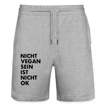 nicht vegan sein ist nicht ok - Stanley/Stella Unisex Bio Joggingshorts Trainer  - Grau meliert - Vorne - Nik (191cm) & Marisol (170cm)