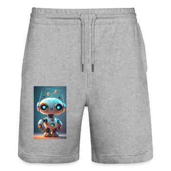 funny robot - Stanley/Stella Trainer Unisex Organic Jogging Shorts - heather grey - Front - Nik (191cm) & Marisol (170cm)