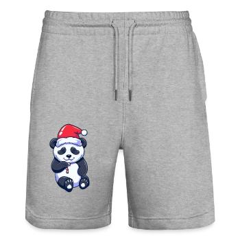 Panda mignon avec chapeau de père Noël - Short de jogging bio TRAINER Stanley/Stella unisexe - gris chiné - Devant - Nik (191cm) & Marisol (170cm)