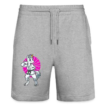 Licorne de karaté - Short de jogging bio TRAINER Stanley/Stella unisexe - gris chiné - Devant - Nik (191cm) & Marisol (170cm)