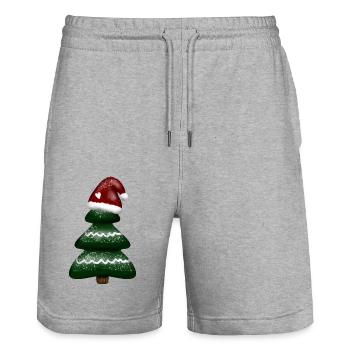 Motif de Noël - Sapin de Noël avec bonnet de Père Noë - Short de jogging bio TRAINER Stanley/Stella unisexe - gris chiné - Devant - Nik (191cm) & Marisol (170cm)