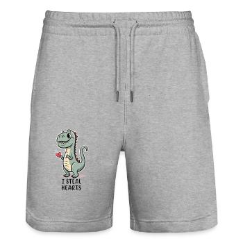 I steal hearts - T-Rex - Stanley/Stella Unisex Bio Joggingshorts Trainer  - Grau meliert - Vorne - Nik (191cm) & Marisol (170cm)