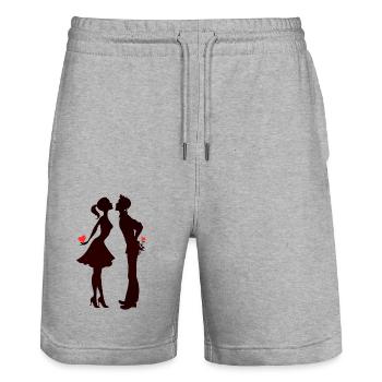 Love me Valentine Happy Valentines Valentines - Stanley/Stella Trainer Unisex Organic Jogging Shorts - heather grey - Front - Nik (191cm) & Marisol (170cm)