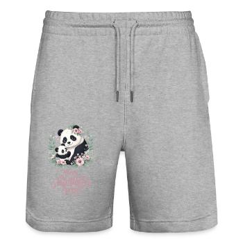 Joyeuse fête des mères Couronne florale maman Panda - Short de jogging bio TRAINER Stanley/Stella unisexe - gris chiné - Devant - Nik (191cm) & Marisol (170cm)
