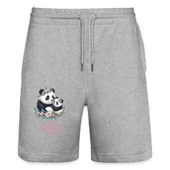 Joyeuse fête des mères Couronne florale maman Panda - Short de jogging bio TRAINER Stanley/Stella unisexe - gris chiné - Devant - Nik (191cm) & Marisol (170cm)