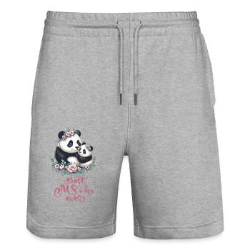 Meilleure maman jamais Panda amant Couronne florale I maman - Short de jogging bio TRAINER Stanley/Stella unisexe - gris chiné - Devant - Nik (191cm) & Marisol (170cm)