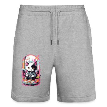 Kawaii Sushi Cat Pastel Goth Japan Style - Stanley/Stella Trainer Unisex Organic Jogging Shorts - heather grey - Front - Nik (191cm) & Marisol (170cm)