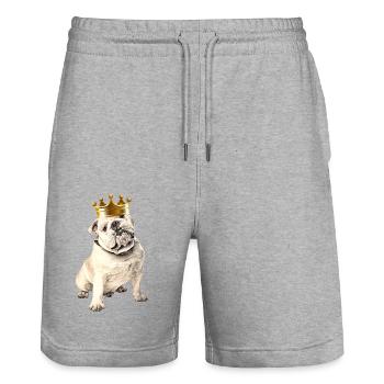 VIEUX BOULEDOGUE ANGLAIS avec Couronne Chien Bouledogue - Short de jogging bio TRAINER Stanley/Stella unisexe - gris chiné - Devant - Nik (191cm) & Marisol (170cm)