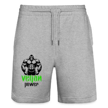 Gorilla Bodybuilder Vegan - Stanley/Stella Trainer Unisex Organic Jogging Shorts - heather grey - Front - Nik (191cm) & Marisol (170cm)