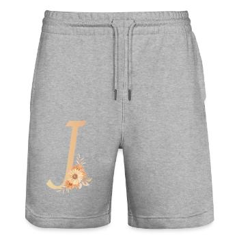 Buchstabe J mit Blumen - Stanley/Stella Unisex Bio Joggingshorts Trainer  - Grau meliert - Vorne - Nik (191cm) & Marisol (170cm)