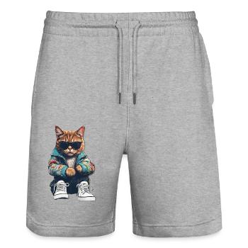 Cool Cat - Stanley/Stella Trainer Unisex Organic Jogging Shorts - heather grey - Front - Nik (191cm) & Marisol (170cm)