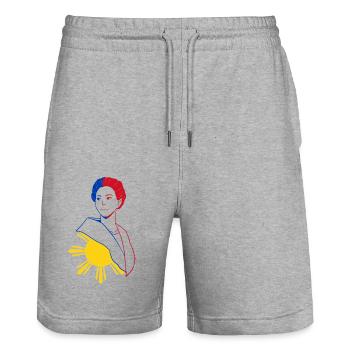 Philippines Filipina Flag Dalagang I Gift - Stanley/Stella Trainer Unisex Organic Jogging Shorts - heather grey - Front - Nik (191cm) & Marisol (170cm)
