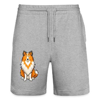 Alerte chien de berger Shetland Art numérique - Short de jogging bio TRAINER Stanley/Stella unisexe - gris chiné - Devant - Nik (191cm) & Marisol (170cm)