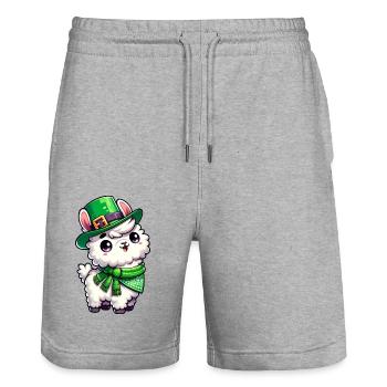 St. Patrick's Day Llama Cartoon - Stanley/Stella Trainer Unisex Organic Jogging Shorts - heather grey - Front - Nik (191cm) & Marisol (170cm)