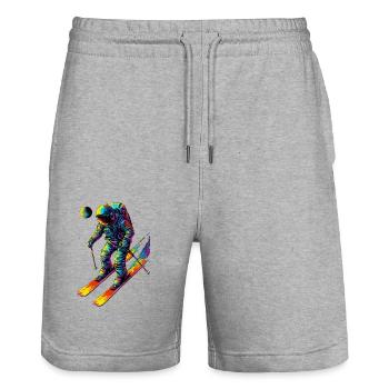 Spaceman on skis - Stanley/Stella Trainer Unisex Organic Jogging Shorts - heather grey - Front - Nik (191cm) & Marisol (170cm)