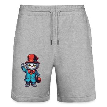 Clown Animal / Cirque / Drôle / Coloré / Spectacle / Chat - Short de jogging bio TRAINER Stanley/Stella unisexe - gris chiné - Devant - Nik (191cm) & Marisol (170cm)
