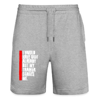 I Would Have Quit Already But My Trainer Scares Me - Stanley/Stella Trainer Unisex Organic Jogging Shorts - heather grey - Front - Nik (191cm) & Marisol (170cm)